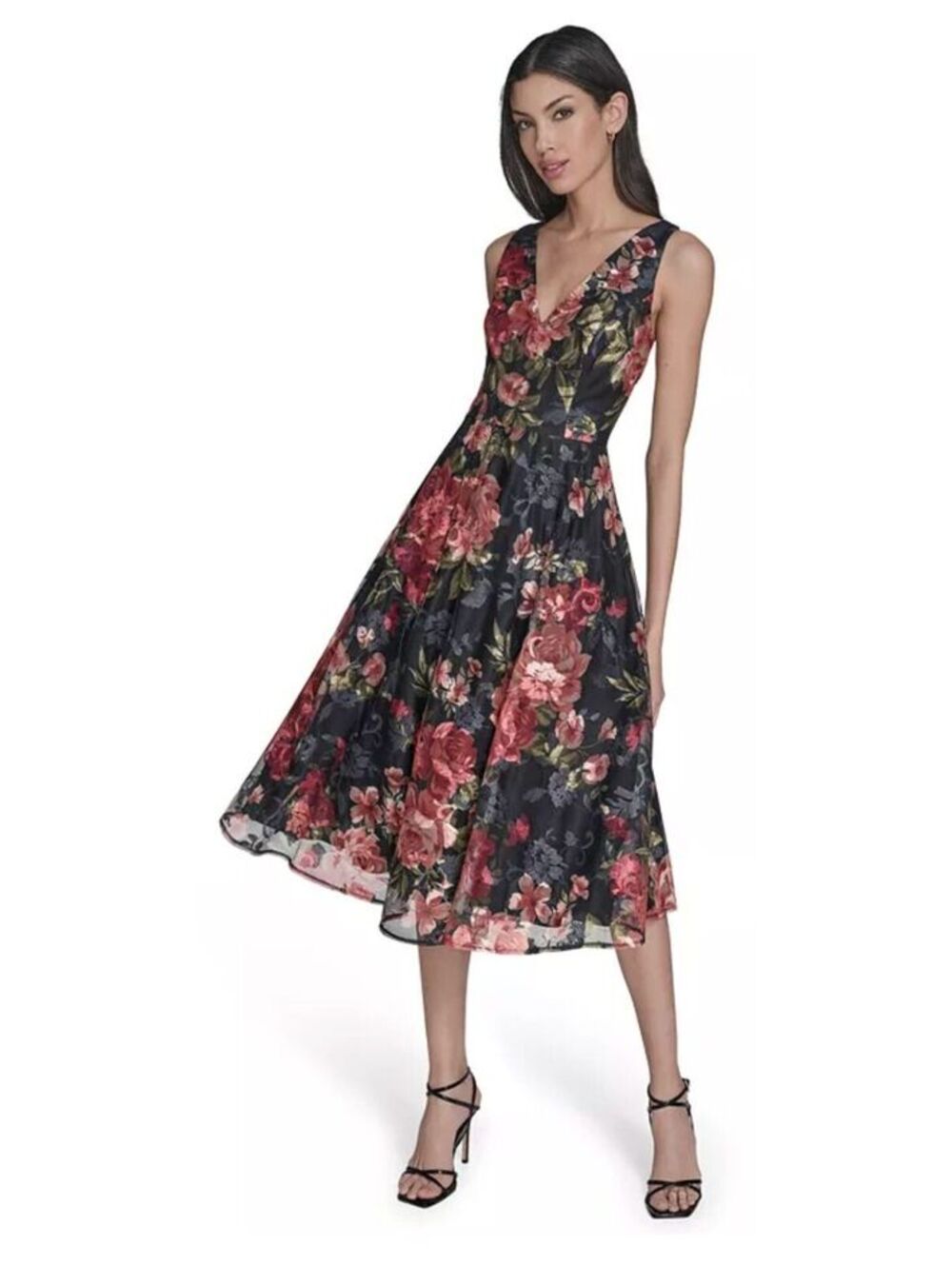 Eliza J Floral V-Neck Fit & Flare Midi Dress Petite Women Size 10P